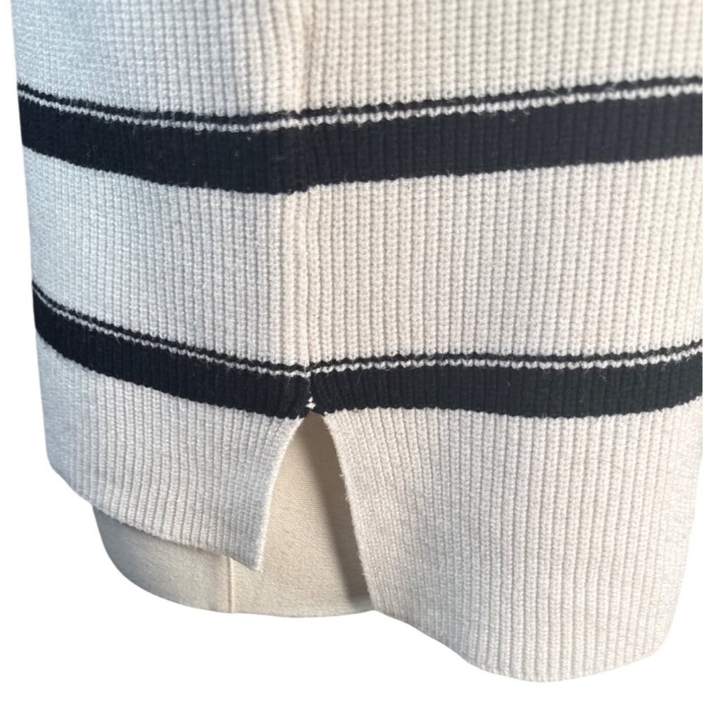 Laundry By Shelli Segal Medium Striped Half-Zip Ribbed Sweater White & Black - Picture 12 of 15